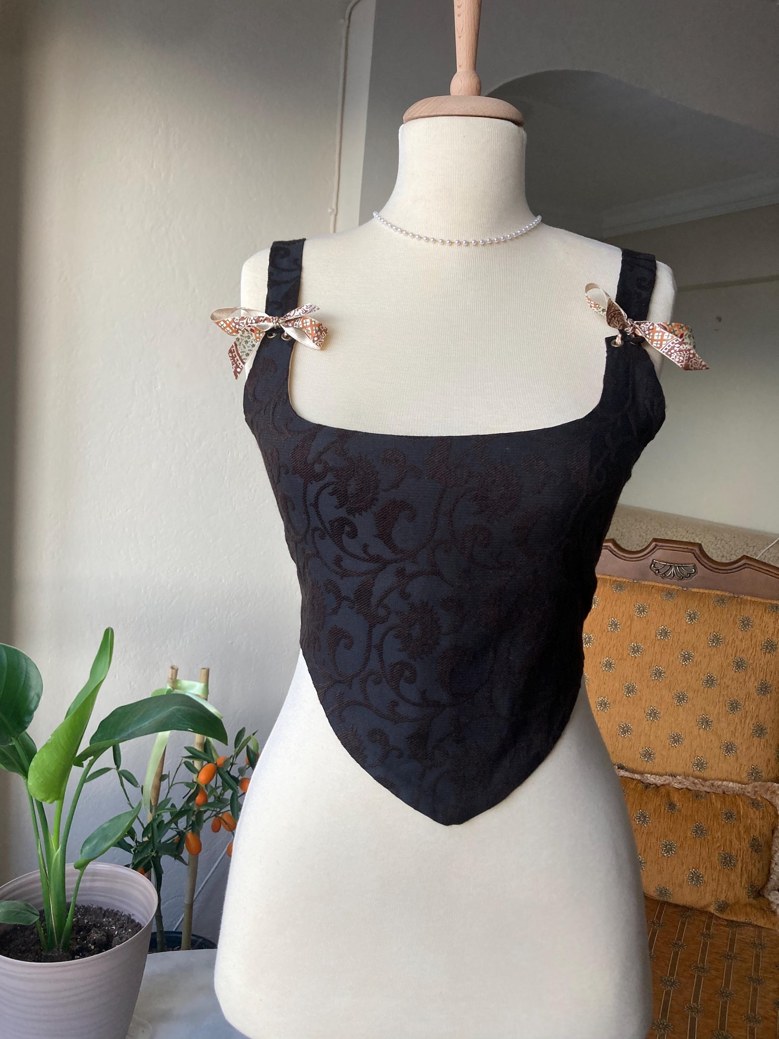 Black corset body with high neck and floral print main image 1