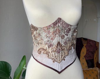 Cream Corset for Dress Vintage Underbust Corset  | Floral Adjustable Corset for S-M Sizes, Special Events & Everyday Glam