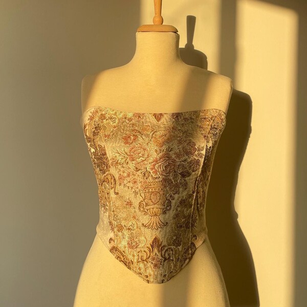 90s Draped Brocade Corset Top (M)