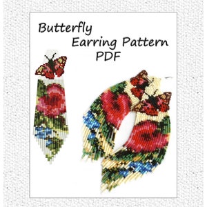 Earring Pattern, Instant Download PDF, Earrings Seed Bead, Miyuki Delica, Long earrings, PDF Pattern, Butterfly pattern