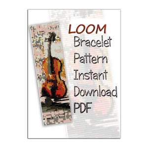 Loom Bead Pattern, Seed Bead Pattern, Miyuki Delica, PDF Instant Download, Beadwoven, Violin Pattern, Violin, Bookmark for a book