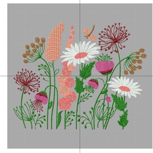 Wildflowers embroidery design, Herb, Plant, Machine embroidery file, Instant Download