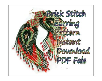 Brick Stitch Earring Pattern, Instant Download PDF, Earrings Seed Bead, Miyuki Delica, Long earrings, PDF Pattern, Folk Pattern