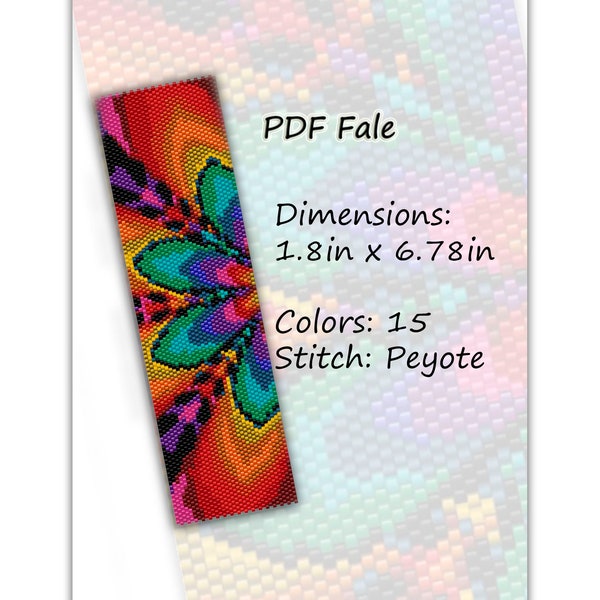 Peyote Bead Pattern, Seed Bead Pattern, Miyuki Delica, PDF Instant Download, Beadwoven Bracelet, Flower, Fractal Flower, Fractal Pattern