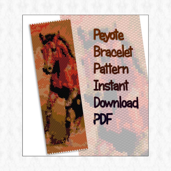 Peyote Bead Pattern, Seed Bead Pattern, Miyuki Delica, PDF Instant Download, Beadwoven Bracelet, Bracelet Pattern, Horse Pattern