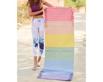 Multicolor Meditation Rug Runner 2x6 FT – Organic Cotton Yoga Mat & Herbal Area Rug for Indoor Outdoor Use Yoga Mat