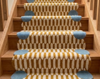 Scalloped Stair Runner Rug, Handwoven Geometric Carpet for Elegant Interiors, Tufted Runner New Zealand Wool Runner, Entryway Runner