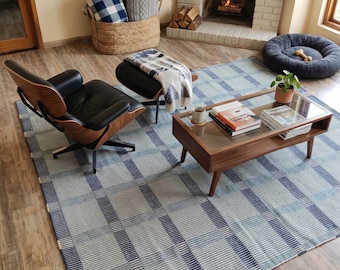 Geometric Area Rug Handwoven Wool Flatweave Textured Striped FloorCustom Size Handloom REco-Friendly