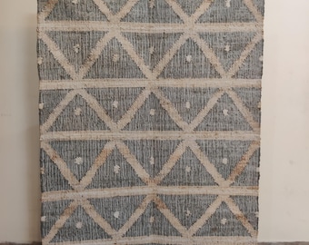 Handmade Natural And Black Jute Rug, Floor And Rug, Dining Table Rug, Home and Living Room Rug, Custom Size Rug,  Modern Cotton Jute Rug,