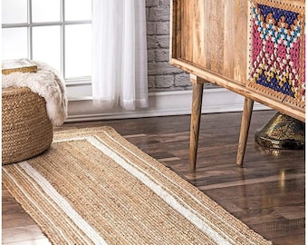 Natural Handwove Braided Traditional Design Runner,  Boho Jute Runner, Area Rug Large Boho Rug,  Eco Friendly Rug, Turkish Solid Custom Size