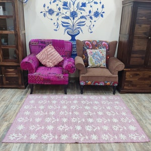 Handwoven Pink Jute Floral Design Area Rug, Handmade Natural Jute Hallway Rug, Vintage Jute Entryway Bohemian Decor Rug, Bedroom Rug, Gift