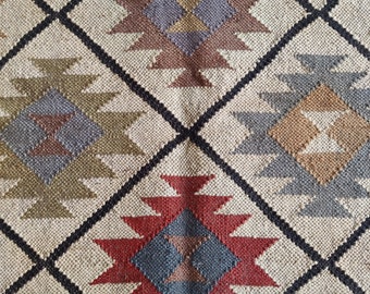 Handwoven Wool Jute Rug, Multicolor Rug,  Navajo Kilim Rugs, Bohemian Rugs, Kilim Rugs, Oriental Rugs,  Rugs For Bedroom