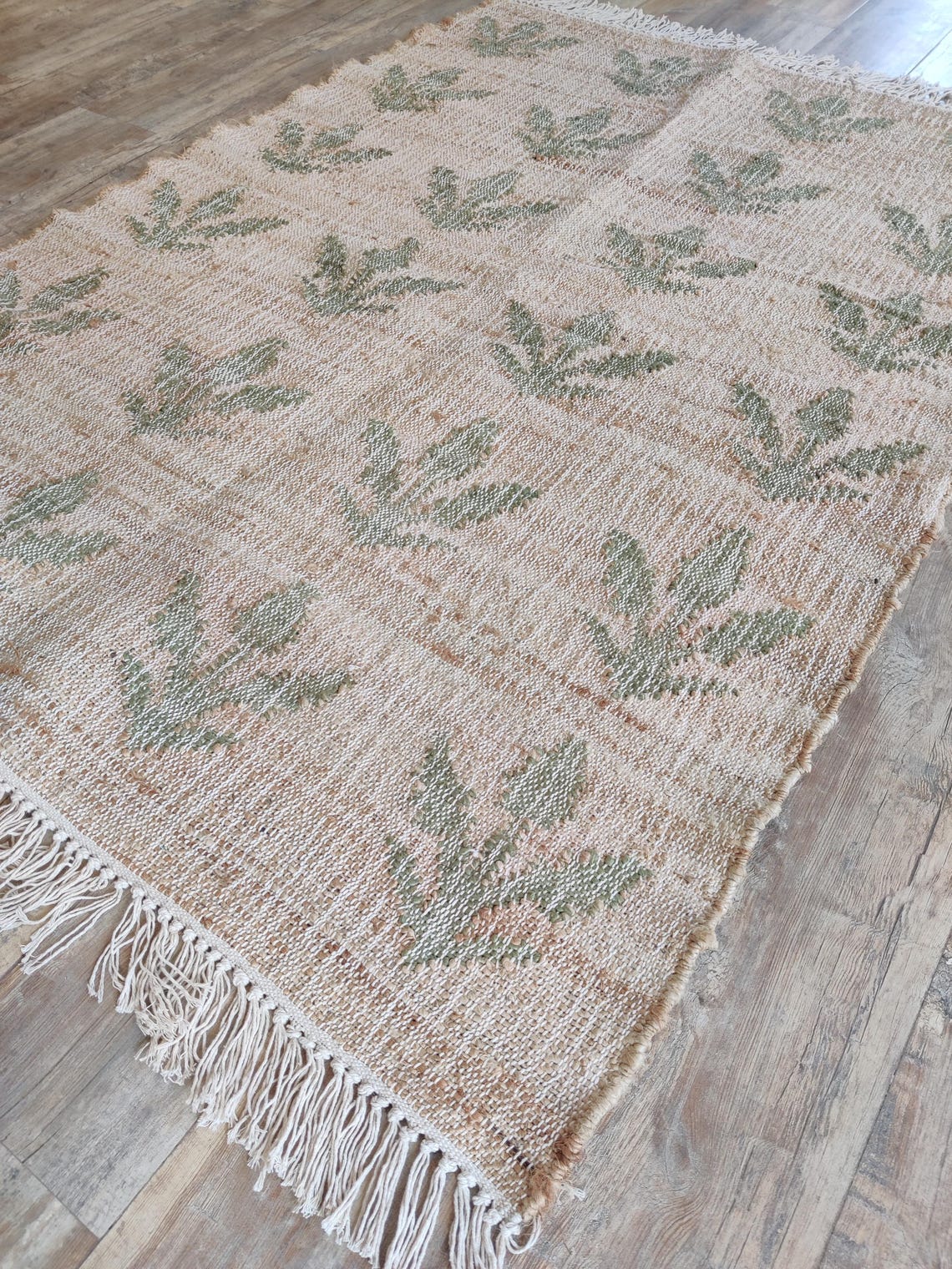 Heart Green Jute Rug Handwoven Jute Rug, Natural Jute Green Flower Cotton Jute Rug, Large ...
