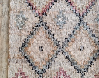 Handwoven Cotton Jute Rug | Vintage Style Flatweave Carpet | Boho Diamond Pattern Area Rug | Eco-Friendly Rustic Floor Decor Rug