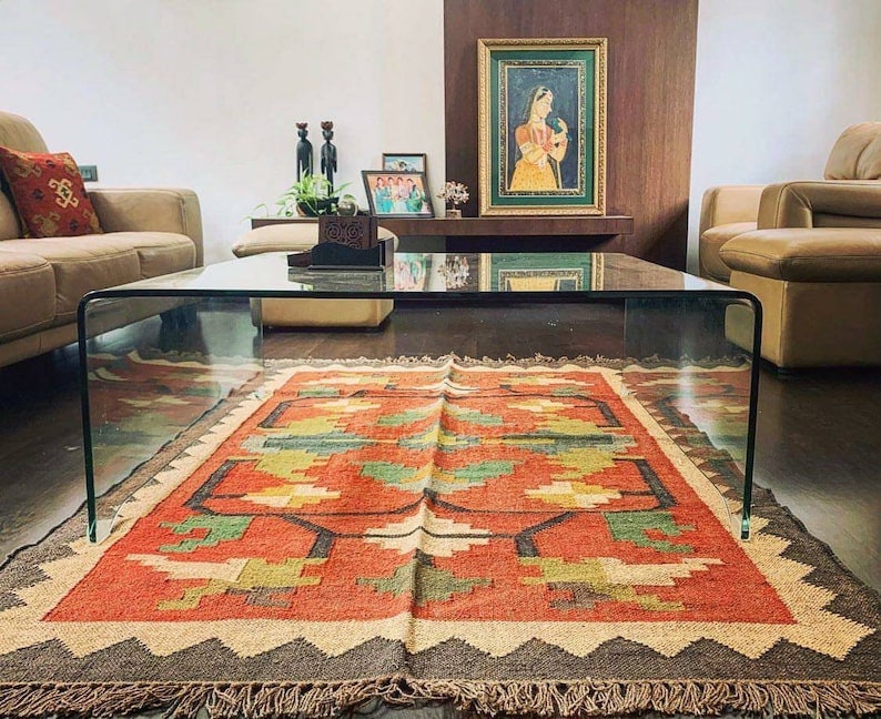 8x10 Ft Orange Jute Kilim Rug, Bohemian Rug, Home Decor Rug, Exclusive Rug For Bedroom And Living Room, Hallway Rug, Gift For Christmas