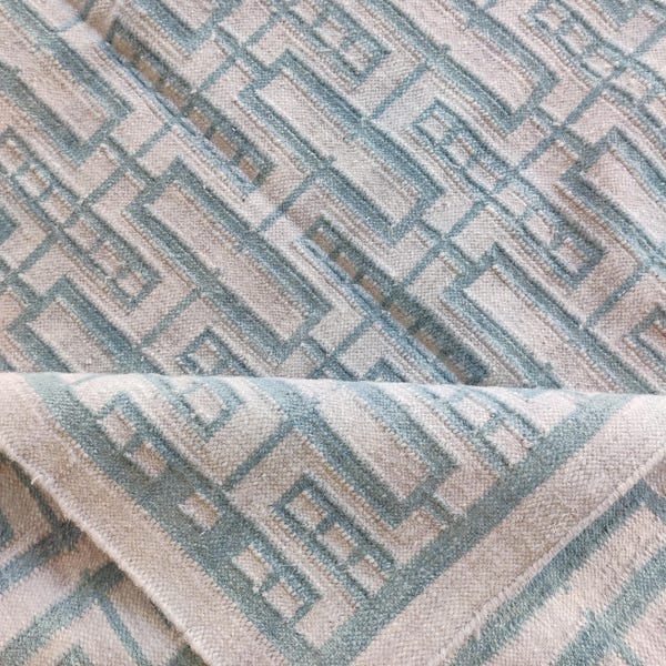 Blue Geometric Wool Kilim Rug, Handwoven Cotton Flatweave Area Rug,  Modern Minimalist & Scandinavian Style, Soft Pastel Boho Decor 5x7, 6x9