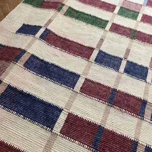 Handwoven Checkered Rug, Marli Flatweave Wool Rug, Modern Woolen Plaid Area Rug, Rugs For Living Room, Wool Rug 8x10, Check Rug, 6x8, 5x8 FT