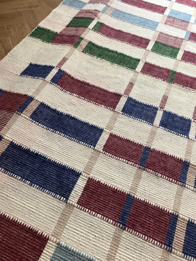 Handwoven Checkered Rug, Marli Flatweave Wool Rug, Modern Woolen Plaid Area Rug, Rugs For Living Room, Wool Rug 8x10, Check Rug, 6x8, 5x8 FT