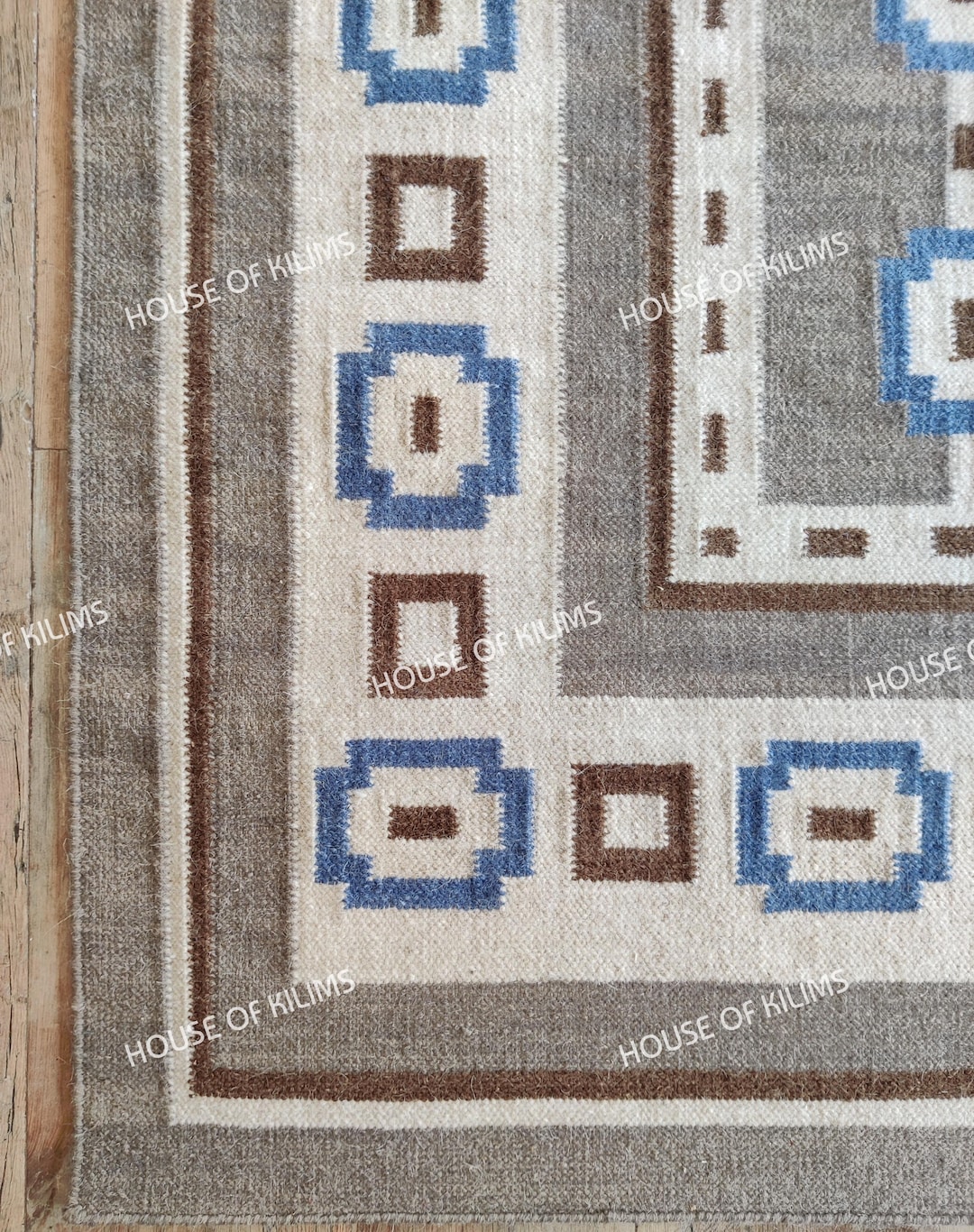 Kilim Rugs Border Geometric Kilim Rug, Handwoven Wool Flatweave, Grey Blue Bordered Area ...