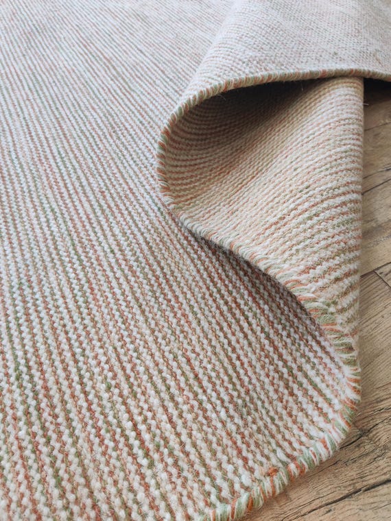 Neutral Striped Area Rug, Scandinavian Minimalist Carpet, Handmade Modern Wool Rug, Beige Pastel Living Room Rug, Custom Size Rug