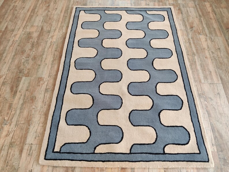 8X10 Ft Blue And White Color Hand-tufted Carpet, Carpets For Drawing Room, Handmade Rug, Bohemian Carpet, Custom Rugs, Designer Carpets image 5