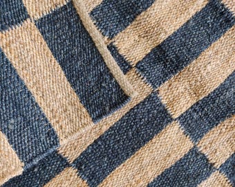 Natuurlijk jute henneptapijt, modern dambordontwerptapijt, handgemaakt jute henneptapijt, henneptapijt keuken en eettafel, jutetapijt 8 x 10 FT