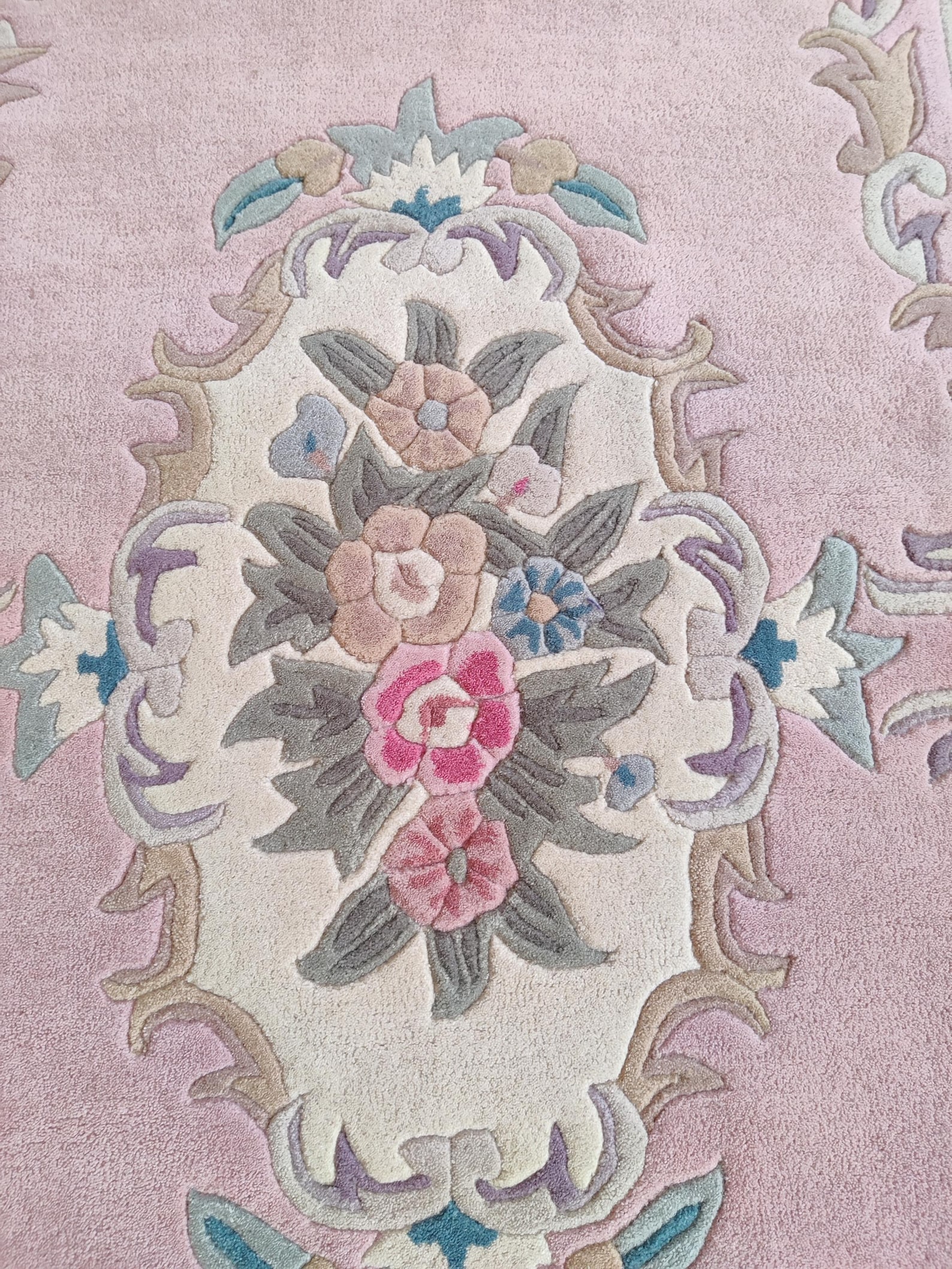 Pink Wool Tufted Area Rug, Floral Chinese Regional Rugs, Wool Rug 8x10 ...