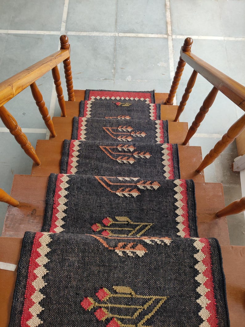 Riser Rug Handwoven Tribal Kilim Runner Rug, Dark Gray With Colorful Geometric ...