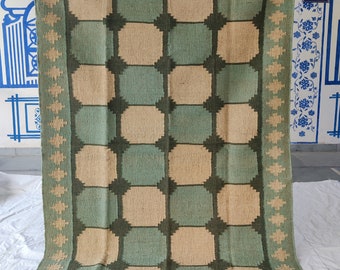 Handmade Wool Rug, Kilim Rug, Wool Jute Rug, Kilim Jute Rug, Bohemian Rug, Accent Rug, Traditional Rug, Blue And White Rug,8X10 Ft Rug, Gift