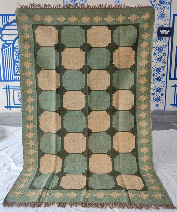 Handmade Wool Rug, Kilim Rug, Wool Jute Rug, Kilim Jute Rug, Bohemian Rug, Accent Rug, Traditional Rug, Blue And White Rug,8X10 Ft Rug, Gift