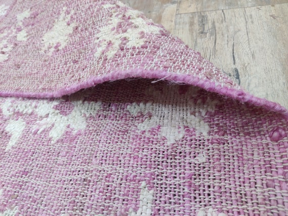 Handwoven Pink Jute Floral Design Area Rug, Handmade Natural Jute Hallway Rug, Vintage Jute Entryway Bohemian Decor Rug, Bedroom Rug, Gift