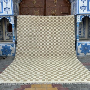 Berber Beige Rug, Moroccan Checkered Rug,  Beni Ourain Rug, Custom Moroccan Rug, Wool Checkered Rug, Wool Rug 8x10, Checker Board Rug, Gift, Beige And White Checkered Rug, Berber Rug, Wool Moroccan Rug, Rugs For Bedroom, Rugs For Living Room,Area Rug