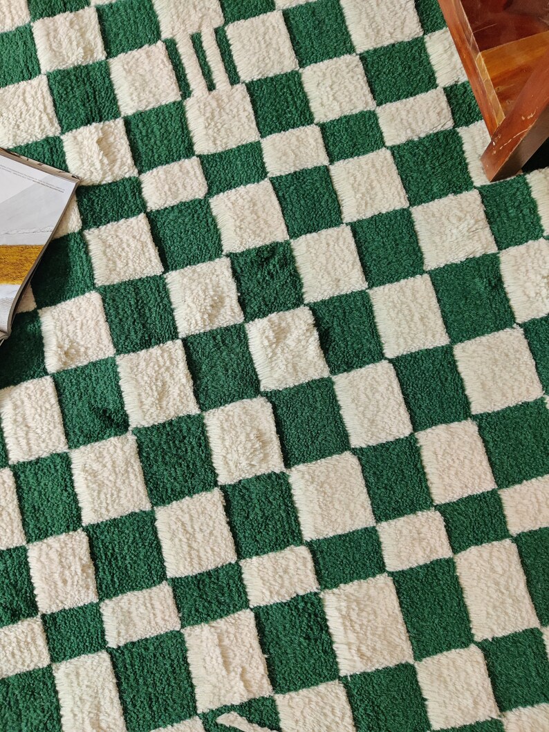 Checkered Rug, Home Decor Area Rug, Green & White Checkerboard Rug ...