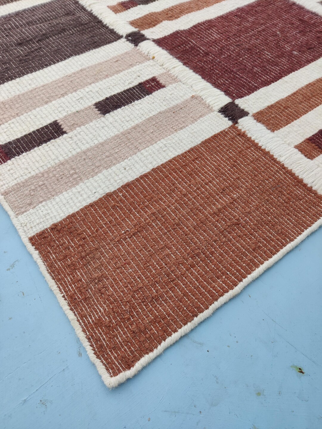 Wool Checkered Rug, Multicolor Plaid Grid Area Rug, Modern Farmhouse ...
