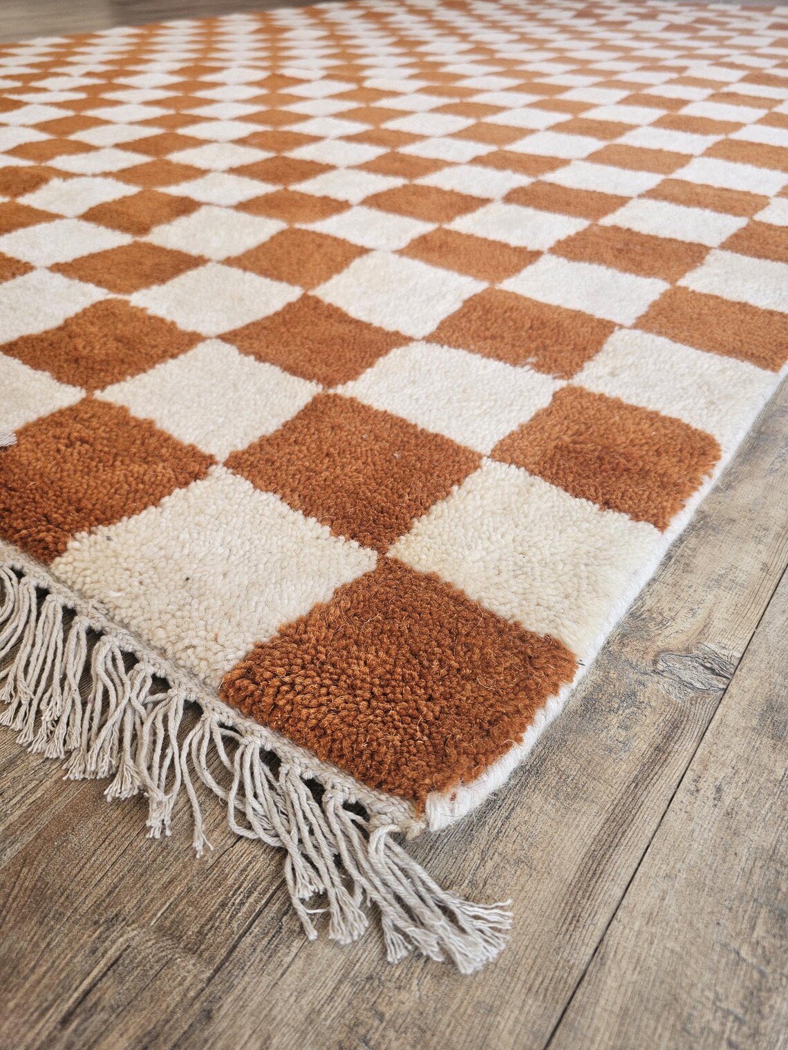 Orange White Checkered Moroccan Rug, Custom Chess Checker Rug ...