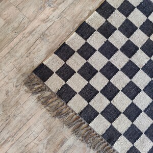 Checker Jute Rug, Wool Jute Area Checkered Rugs/runner, Large Jute ...