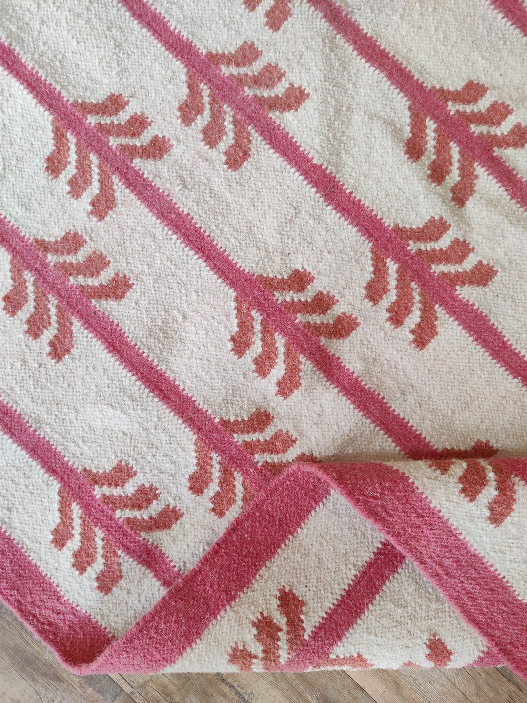 Handmade Cotton Wool Rug, Pink Bohemian Flatweave Rug, Modern Ethnic ...