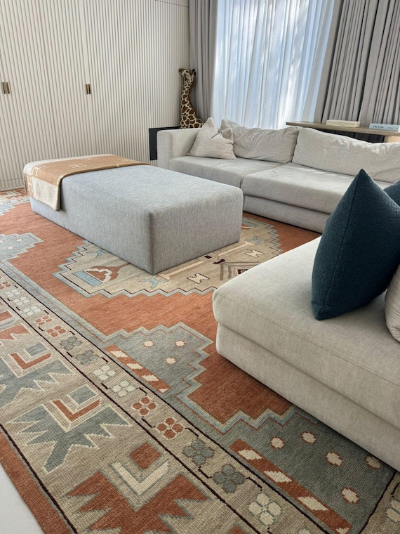 Neutral Turkish Rug Traditional New Zealand Wool Oushak Hand-Knotted Carpets, Vintage Rug, Hallway