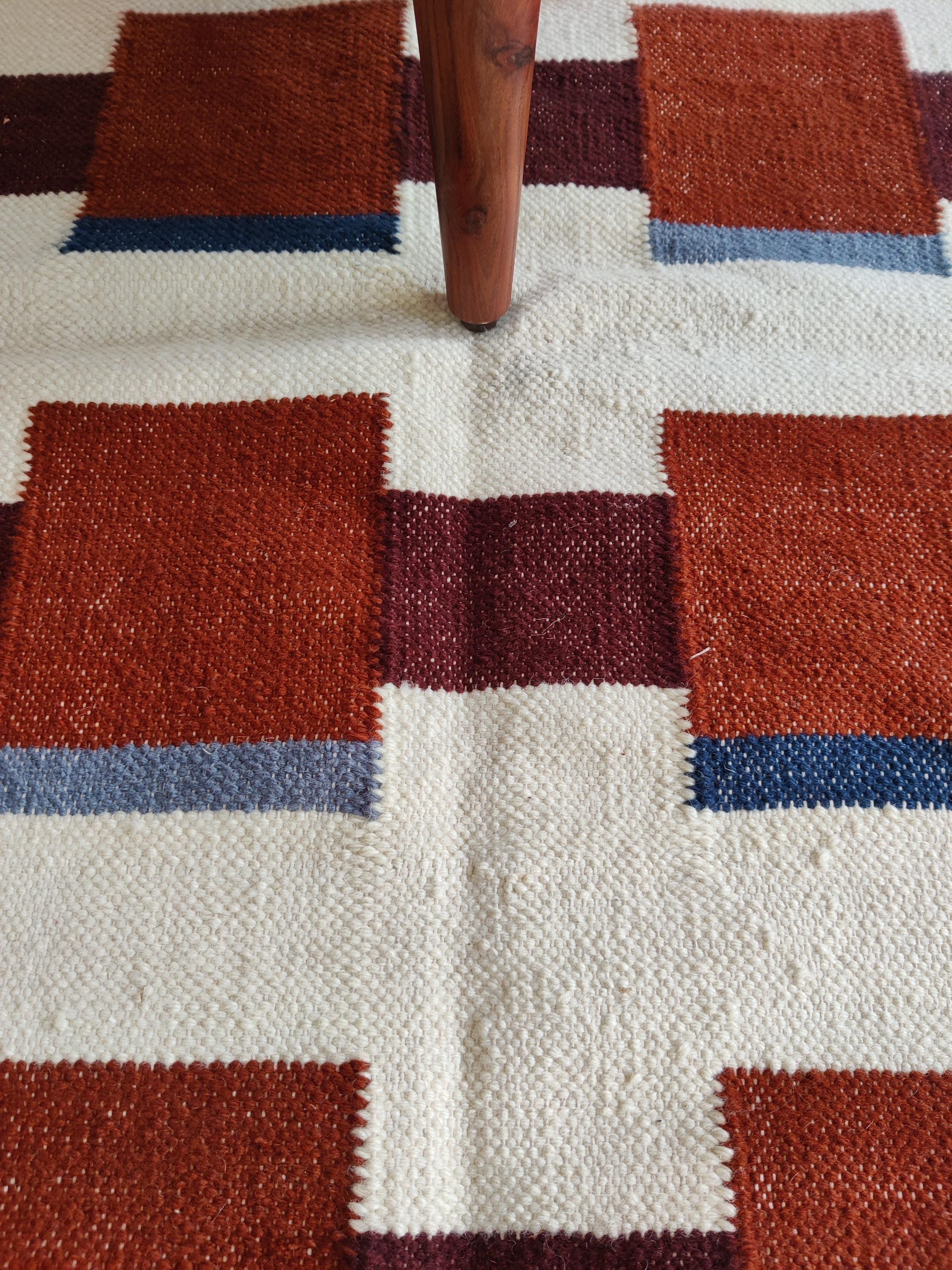 Wool Modern Multicolor Rug, Handwoven Geometric Tribal Flatweave