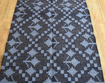 Handwoven Modern Flatweave Area Rug, 8x10 FT Dark Blue Rug, Rugs For Bedroom And Living Room, Custom Size Rugs, Reversible Rug