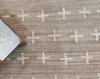Handwoven Jute Hemp Area Rug | Natural Fiber Cross Design Carpet | Eco-Friendly Boho Floor Rug for Living Room, Entryway or Bedroom Jute Rug