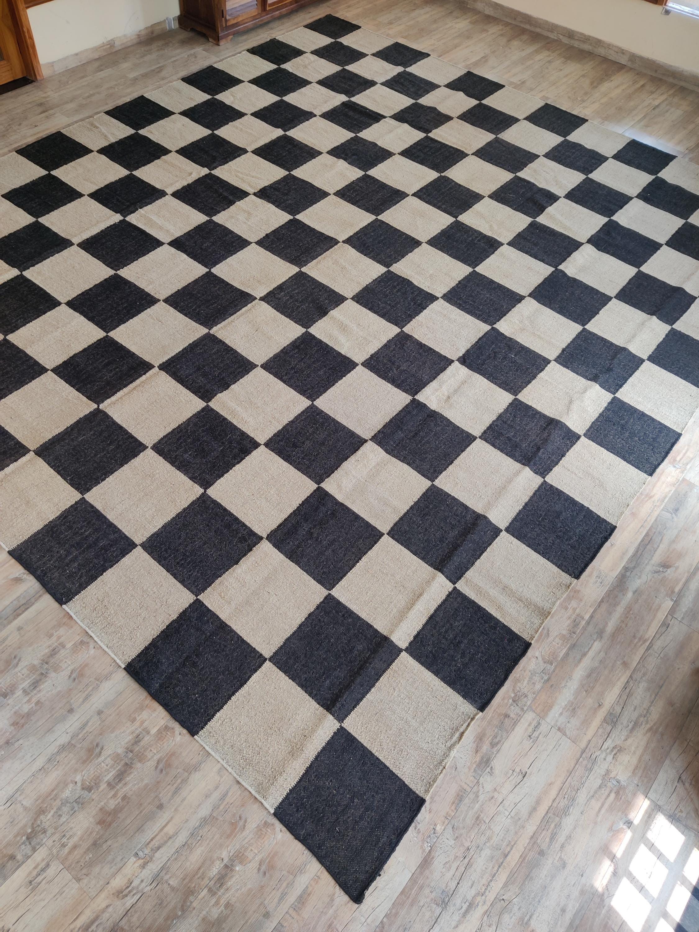 Checker Jute Rug, Black and White Area Checkered Rugs, Large Jute ...