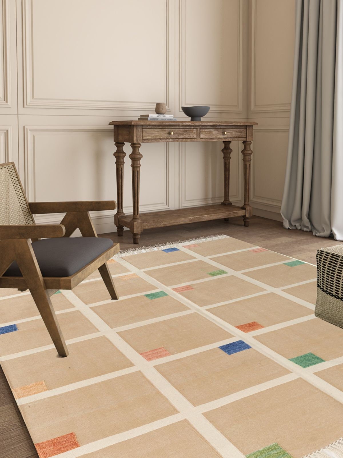 Natural Multicolor Checkered Rugs, Handwoven Cotton Flatweave Rugs, Modern Rugs, Accent Rugs, Indoor Area Rug, Custom Size Rugs, Area Rugs