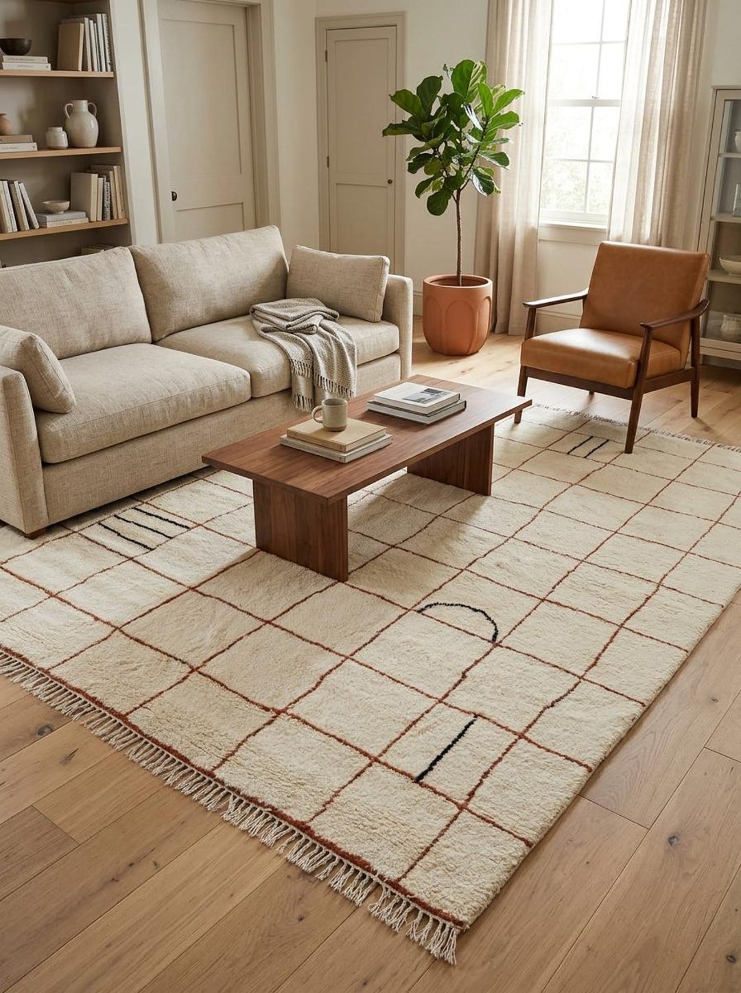 Wool Grid Checkerboard Rug, Handmade Home Decor Custom Size Large ...