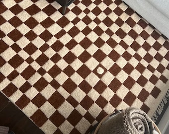 Modern Grid Moroccan Rug 8.1 X 10.1 Feet - Handmade Brown Wool Area Rug ...