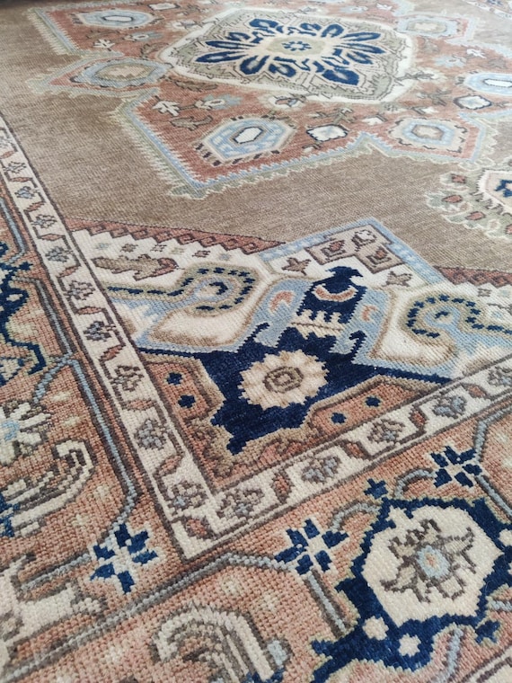 8X10 FT Orange Persian Carpets, Modern Oushak Carpets, Vintage Turkish Carpets, Large Area Carpets, Hand-knotted Carpets