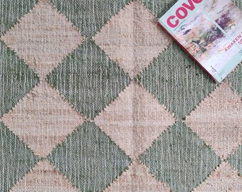 Handwoven Jute Rug, Boho Geometric Diamond Area Rug | Turkish Flatweave Rustic Farmhouse Decor Carpet, Cotton Jute Rug 8X10 FT