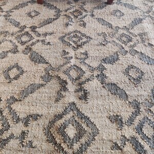 Natural Jute Black Cotton Jute Rug, Bohemian Area Cotton Jute Rug, Boho