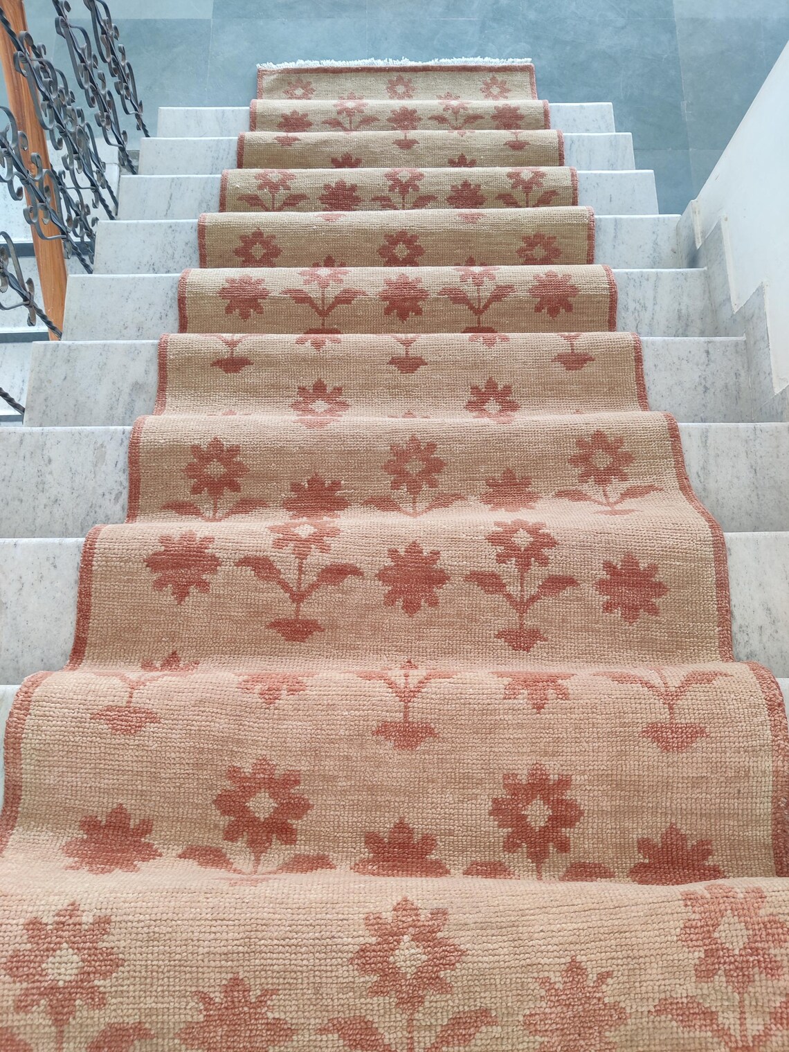 Wool Oushak Runner Rug | Handwoven Stair Runner Rug, Traditional Floral ...