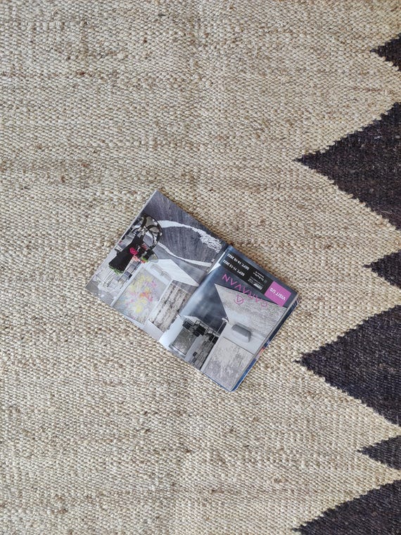 Handwoven Natural Beige Black Hemp Jute Rug, Large Area Hallway Indian Jute Hemp Rug, Reversible Hemp Rug, Large  6x9 FT Area Rug